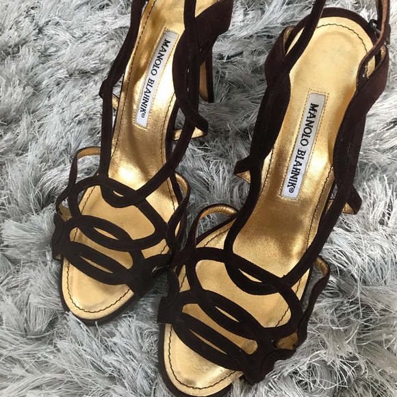 Manolo Blahnik Shoes - BRAND NEW Manolo Blahnik brown/gold suede heel